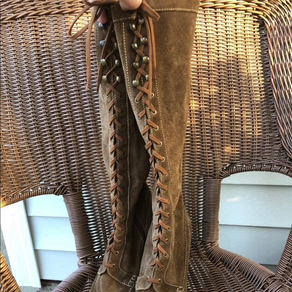 MK suede eyelet hook loop knee high platform RARE - Picture 13 of 16